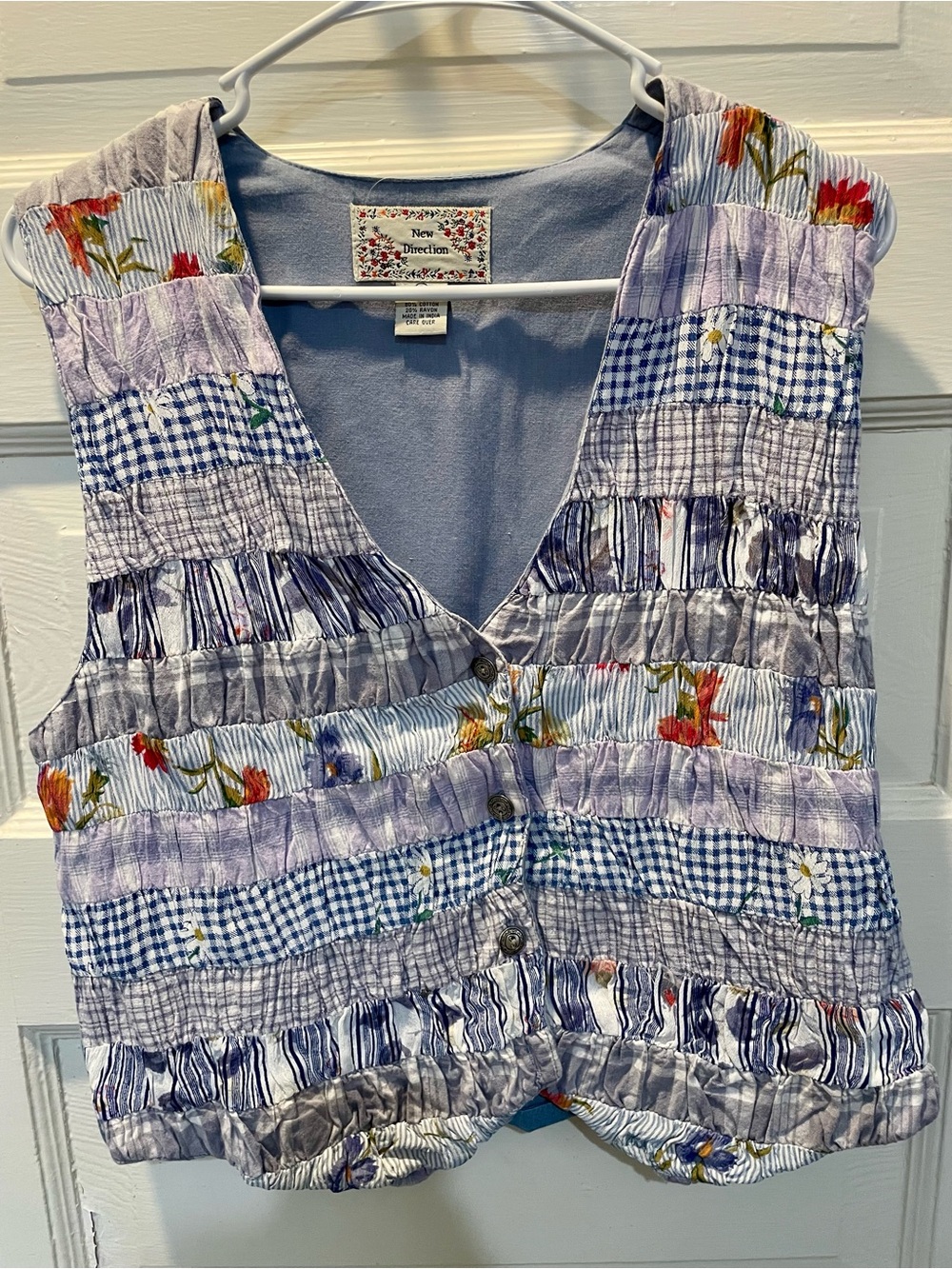 Vintage Patchwork Floral Denim Vest, Size Small